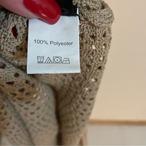 Backless Open Knit Belted Split Thigh Cover Up, Size M - Picture 5 of 7